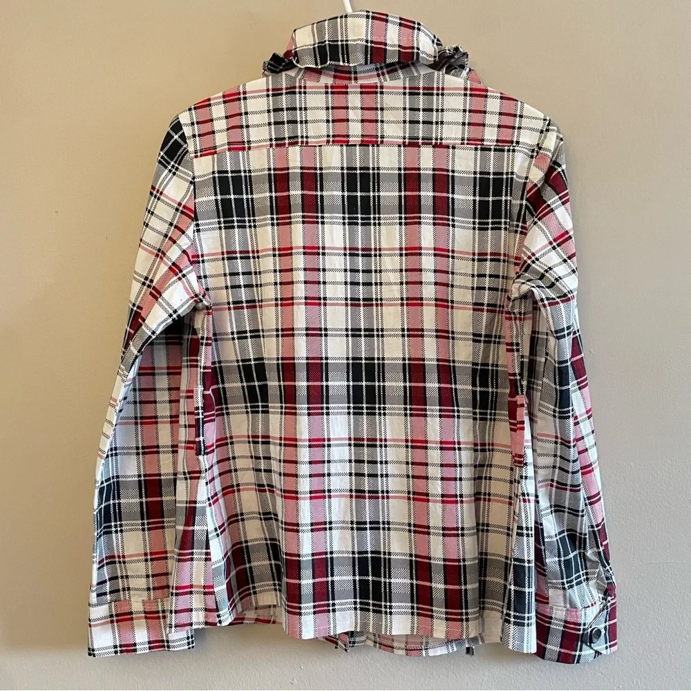 Vintage “K TEEN” White & Red Plaid Drawstring Collar Blouse –Size Large Like New - Picture 11 of 16
